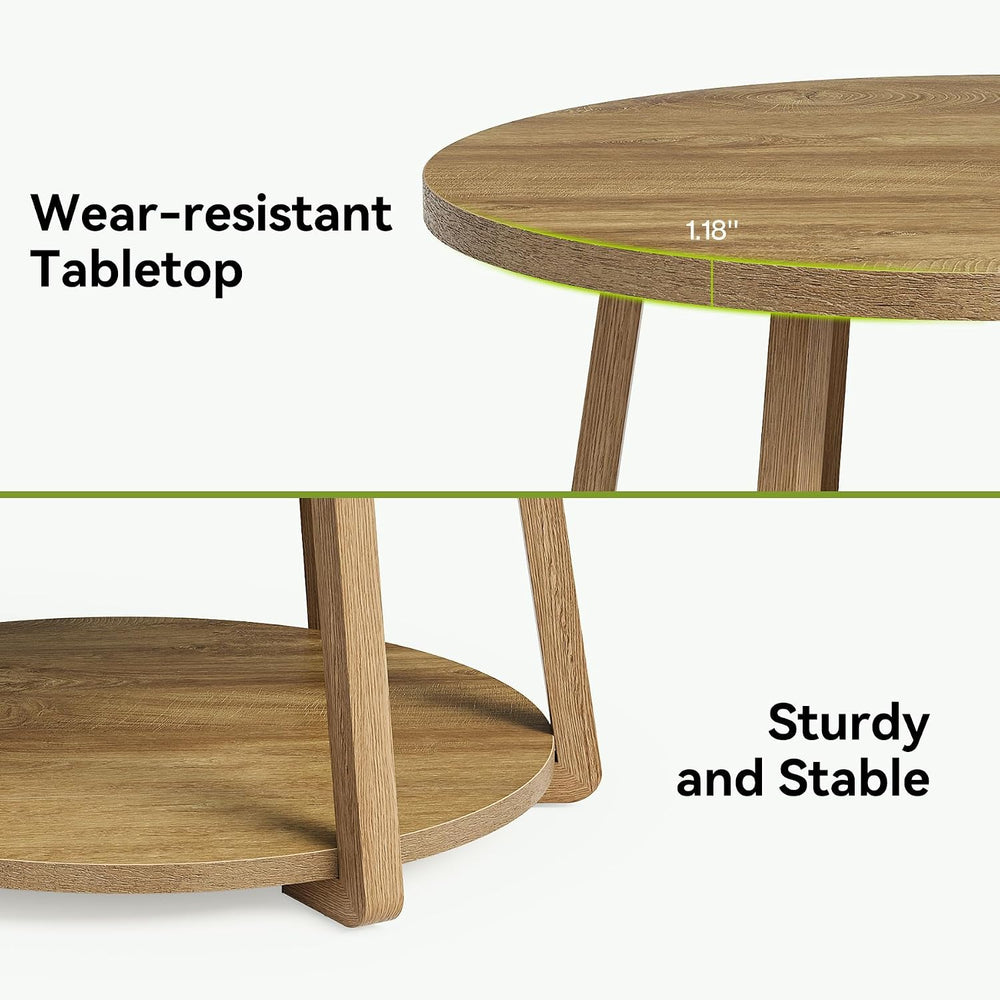 LITTLE TREE Round Coffee Table, 2-Tier Center Table with Storage