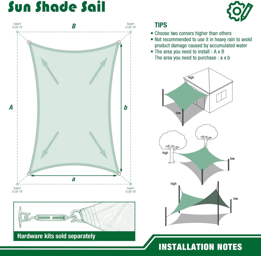 Sun Shade Sails 13'x20' Rectangle Outdoor Sunshade Canopy UV Block Co...