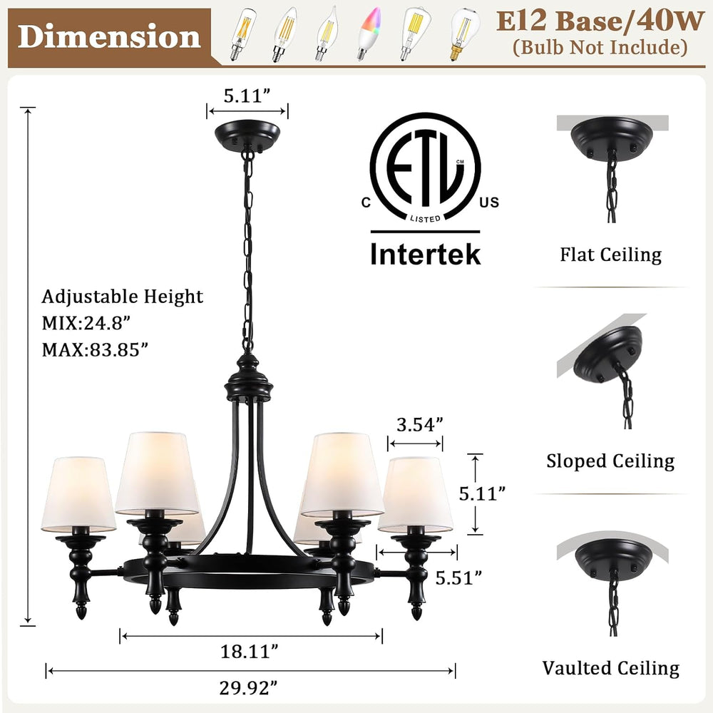 29.9" Black Wagon Wheel Chandelier 6-Light Modern Farmhouse Chandeliers ...