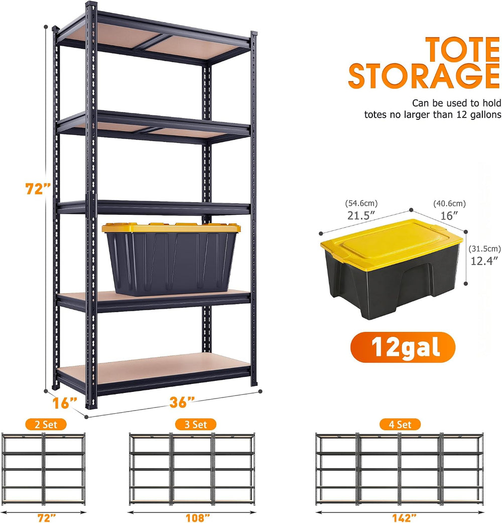 REIBII 2400LBS Garage Shelving,36" Wx16" Dx72" H Shelves for B...