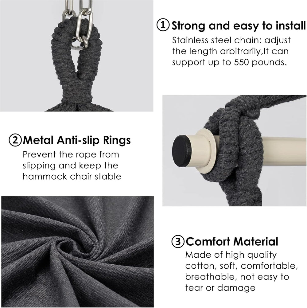 Y- STOP Hammock Chair Hanging Rope Swing Chair, Max 500 Lbs, 2 Seat Cushions ...