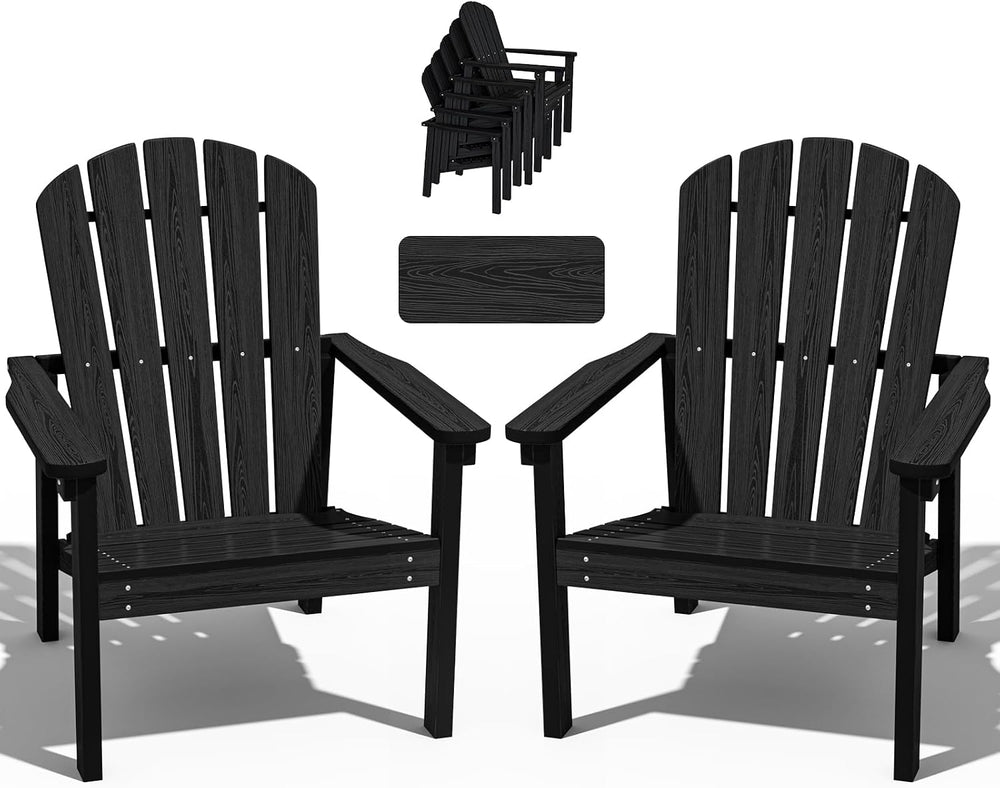 nevilywood Stackable Adirondack Chair, HDPE Outdoor Chair Set of 2, Black