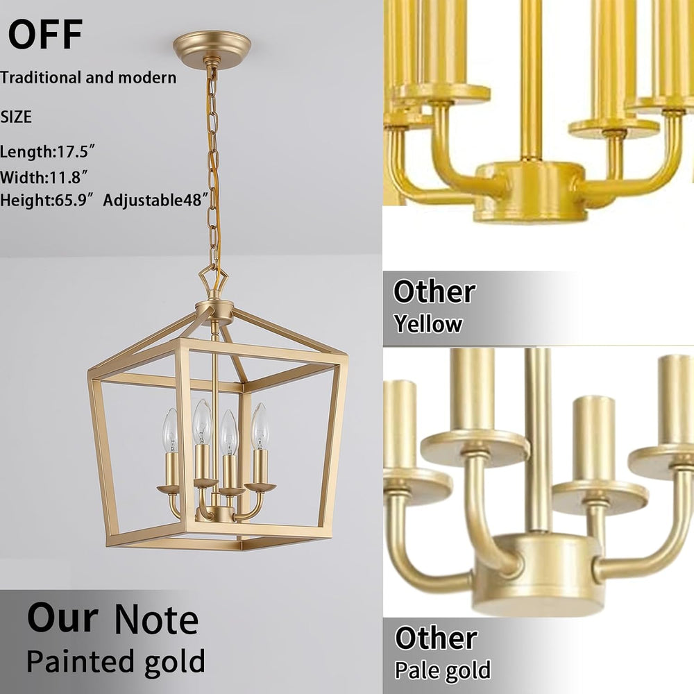 AMZASA Gold Lantern Chandelier Hanging Pendant Light Fixture 4-Lights for Kit...