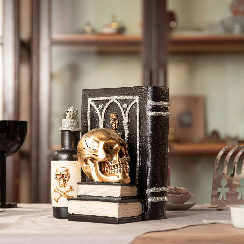 Halloween Skull Figurine, Gothic Book & Potion Bottle Indoor Tabletop Decor
