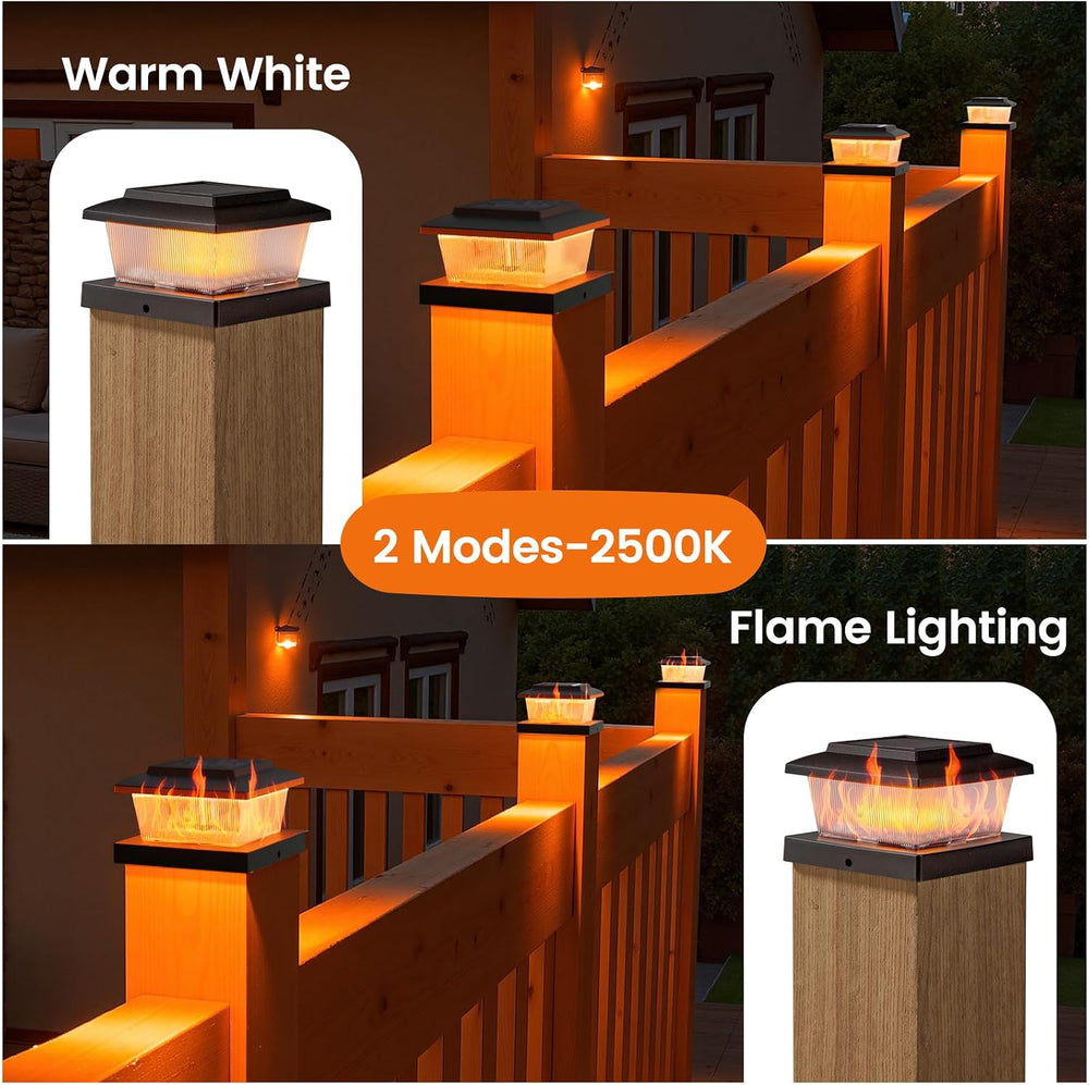 APONUO Solar Post Cap Lights with Flickering Flame & Warm White, 12-Pack ...
