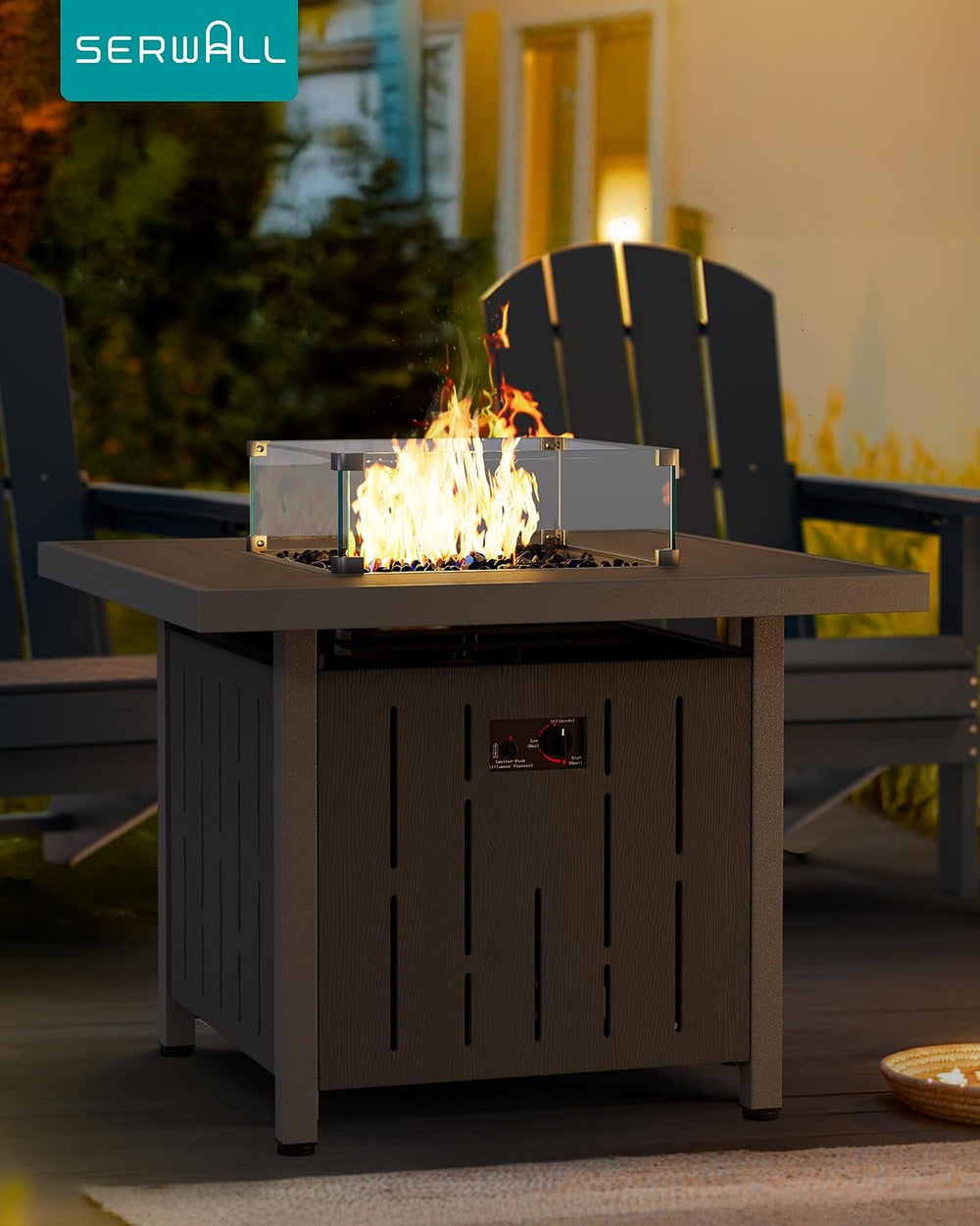 SERWALL 33" Square Outdoor Fire Pit Table with Lid, Black