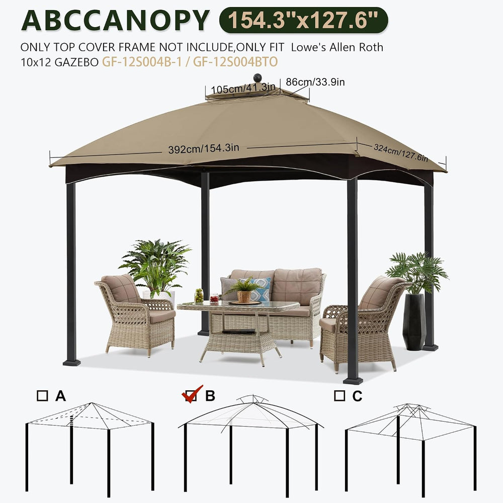 ABCCANOPY Gazebo Replacement Canopy for #GF-12S004B-1, Khaki