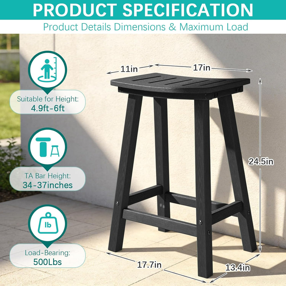 Outdoor Bar Stools Set of 2, 24" HDPE Counter Height Chairs