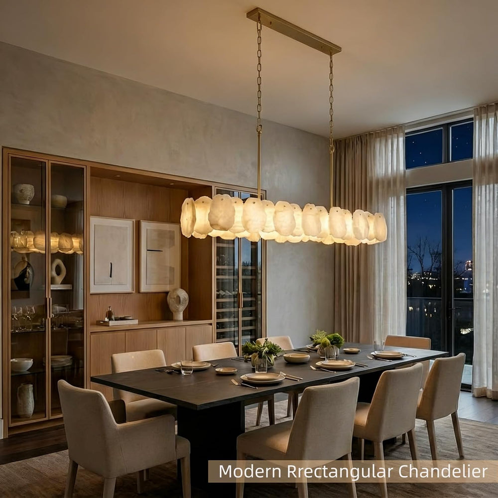 Alabaster Chandelier, 58 Inch Modern Rectangular Chandelier for Dining Room, ...