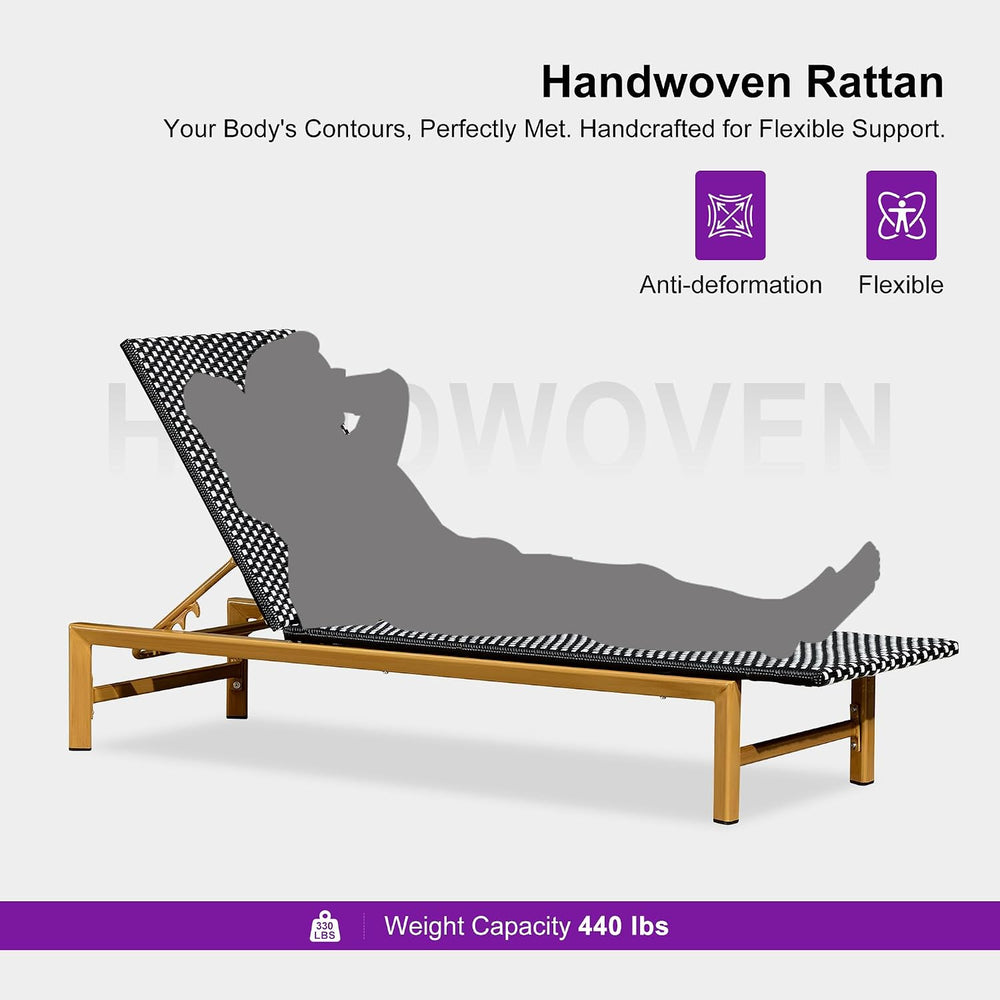 PURPLE LEAF 2 Piece French Patio Chaise Lounge Rattan Teak Frame, Black