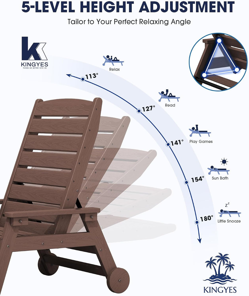 KINGYES HDPE Lounge Chair Outdoor Set of 2, All Weather Pool Lounger