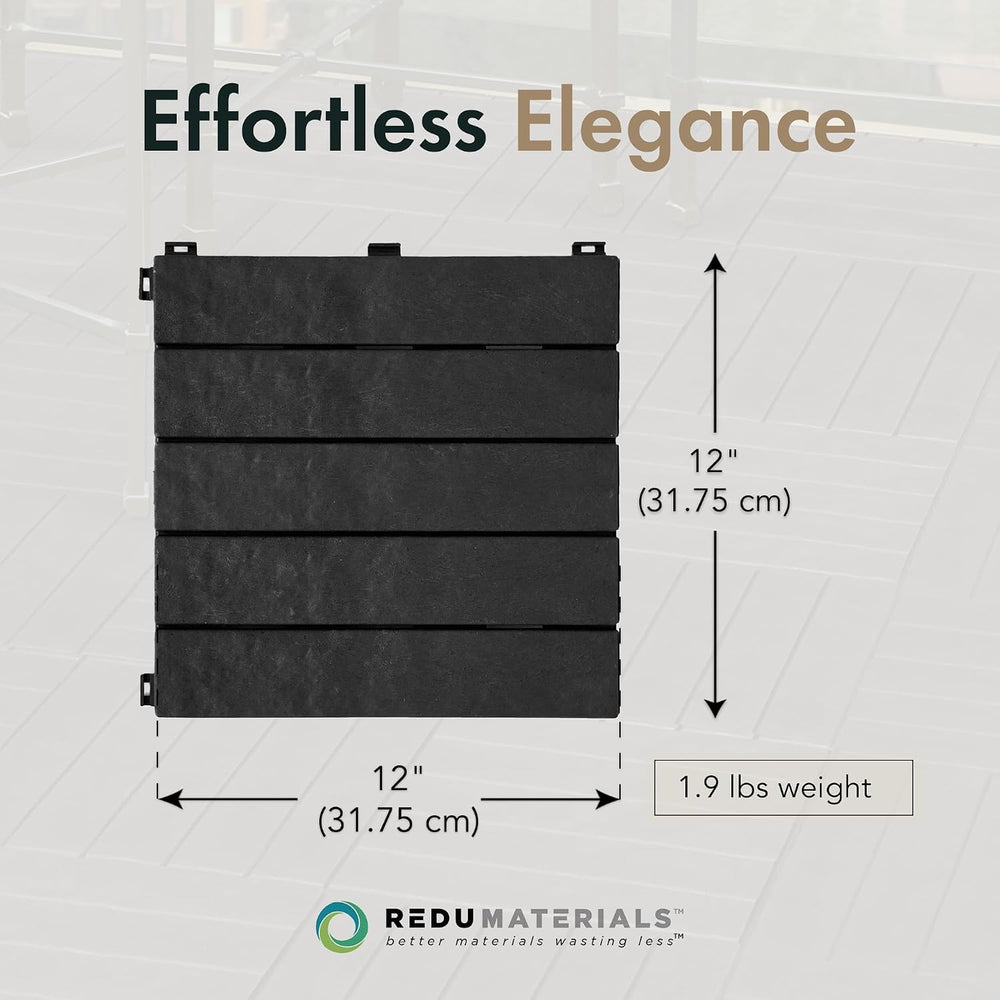 EcoTrend 24-Pack 12”x12” Interlocking Deck Floor Tiles, Slate Black – Rubber ...