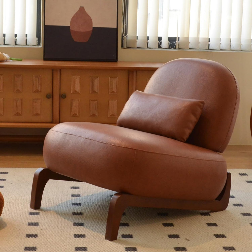 KEIKI Accent Chair with Solid Wood Legs, Faux Leather Single Seat Sofa for Li...