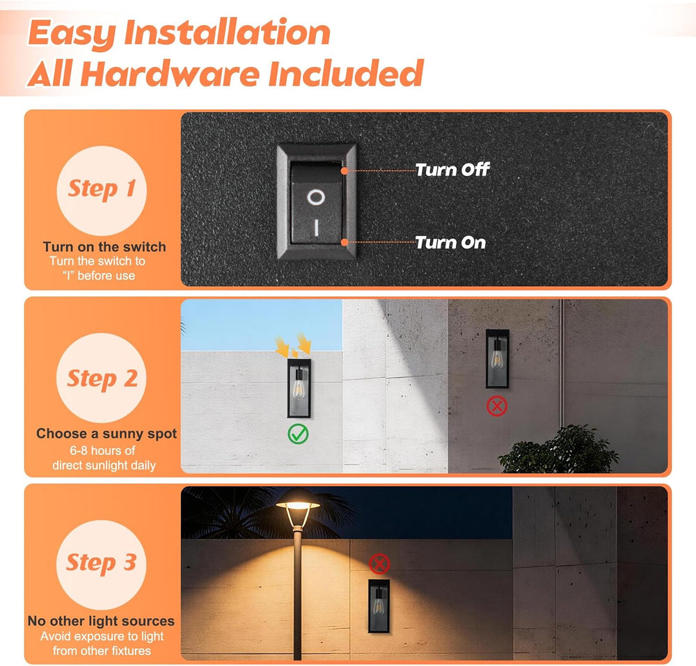 Solar Sconce Light Outdoor Dusk-to-Dawn Solar Powered Outside Porch Lantern