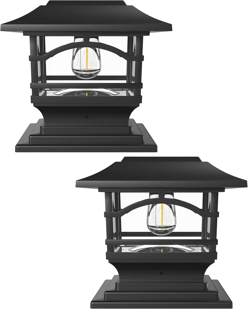 Davinci Edison Solar Outdoor Post Cap Lights, 4x4 5x5 6x6, Metal&Glass, 2PK