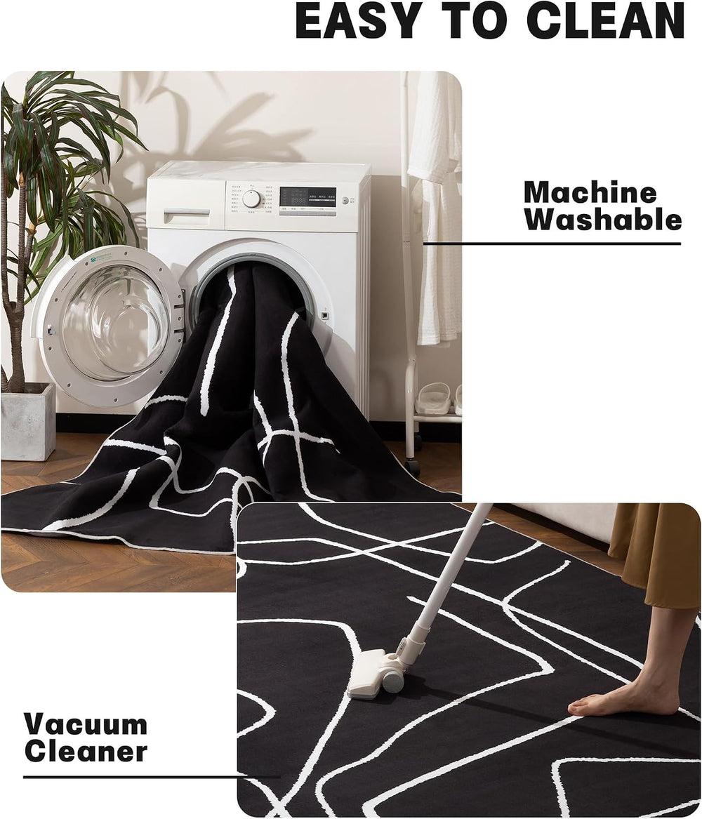 YIHOUSE Modern Washable Area Rug for Living Room Bedroom - Large Abstract Bla...