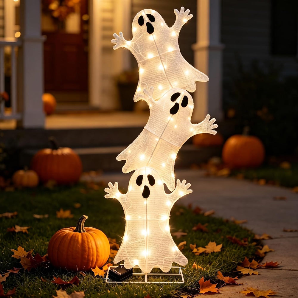 3-Tier Stacked Ghost Halloween Lighted Outdoor Display