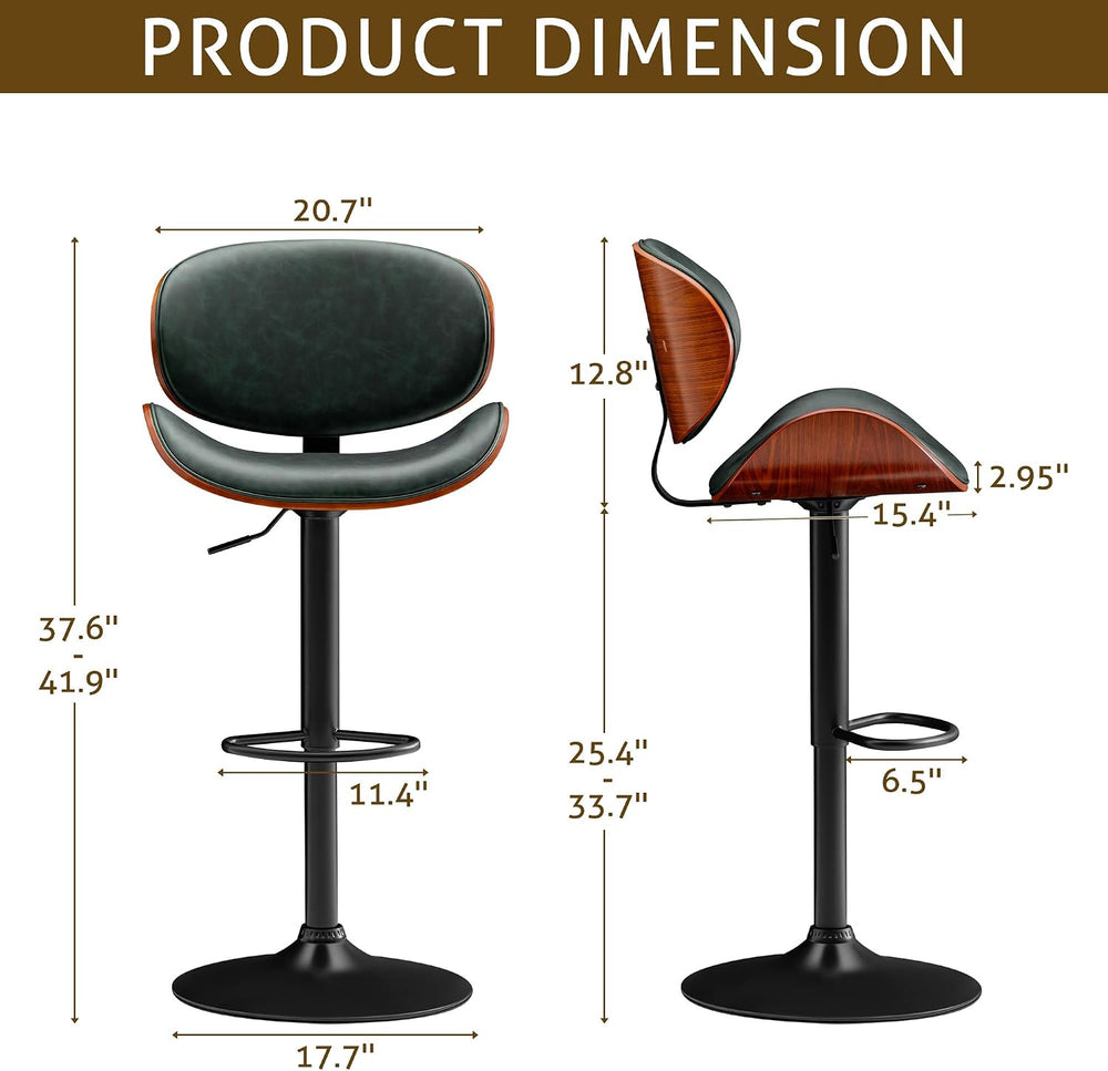 Furmax Bar Stools Set of 2 Adjustable Swivel Bentwood Barstools PU Leather Mo...