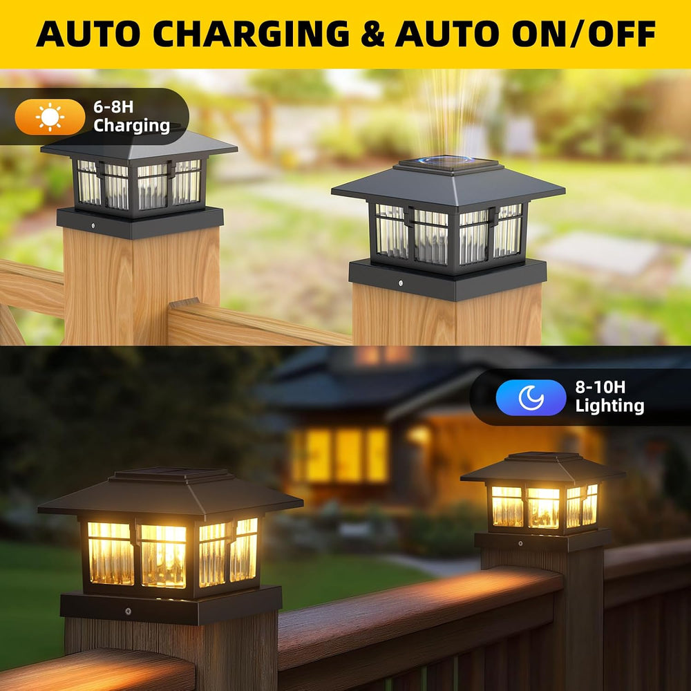 EXCMARK 4x4 Solar Post Cap Lights, Classic Black, 8 Pack, Warm & Cool White