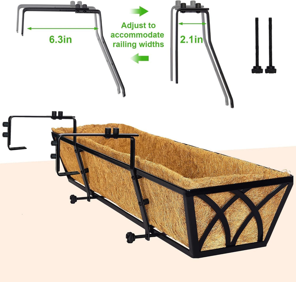 HFHOME 24 inch Railing Planter Box - 4 Pack Metal Window Trough with Coconut ...