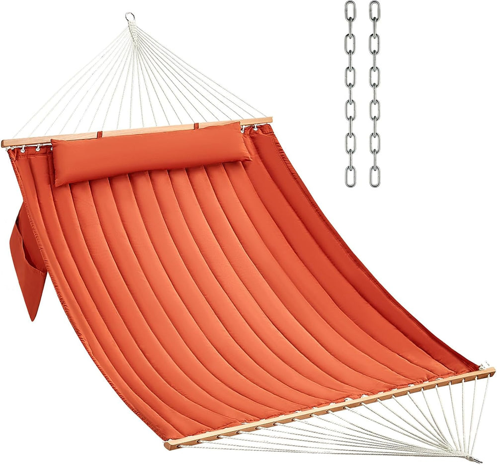 CHULIM Double Quilted Fabric Hammock with Hardwood Spreader Bars and Pillow 4...