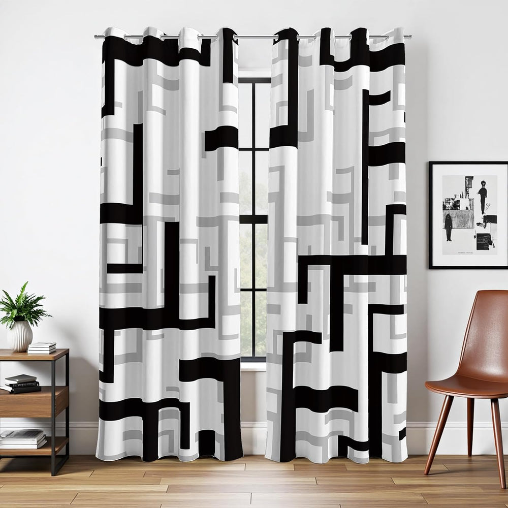Black and White Modern Blackout Curtains, 52 x 84 Inch, Grommet, 2 Panels
