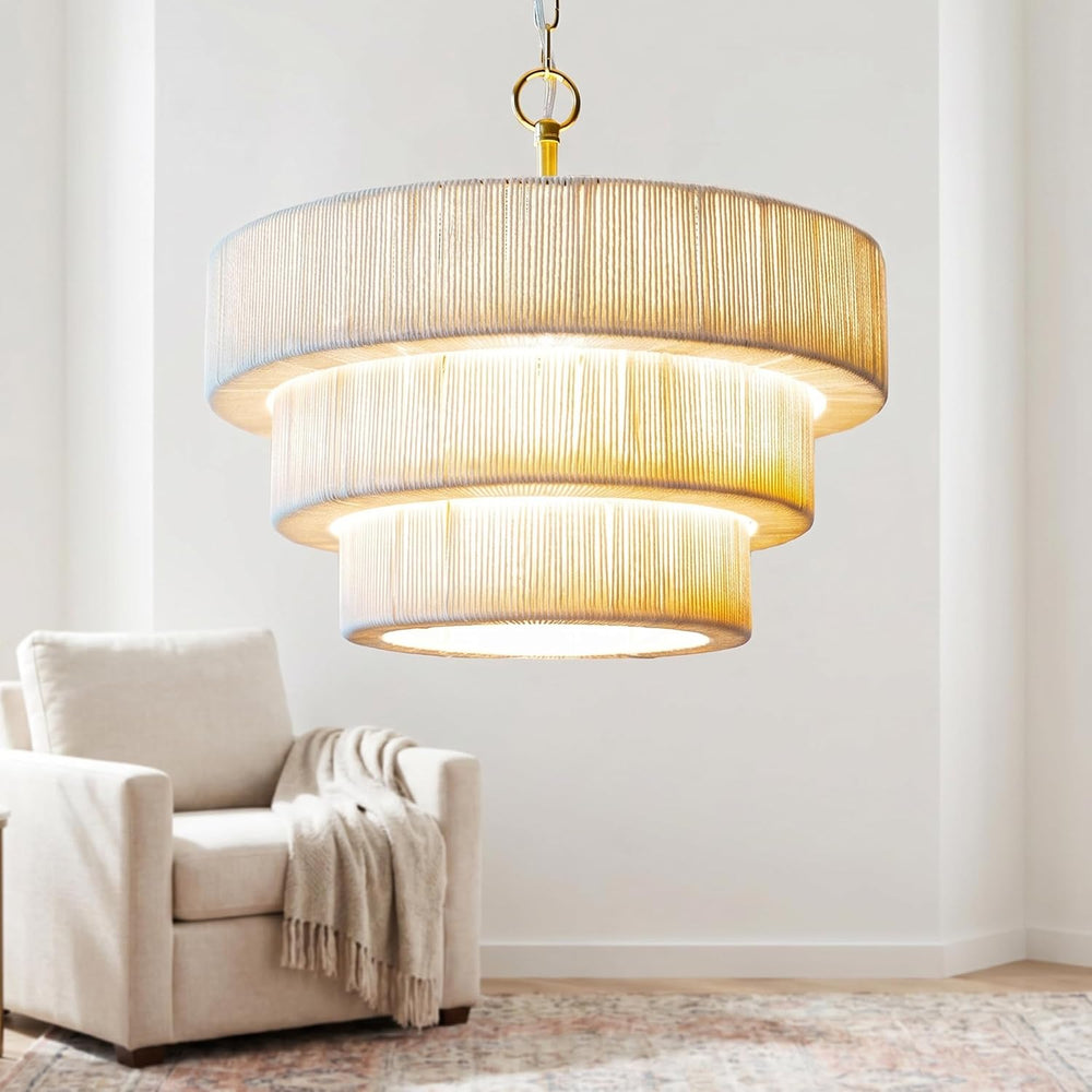 20" 10-Light Boho Rattan Chandelier, 3-Layer Coastal Farmhouse Hand Wove...