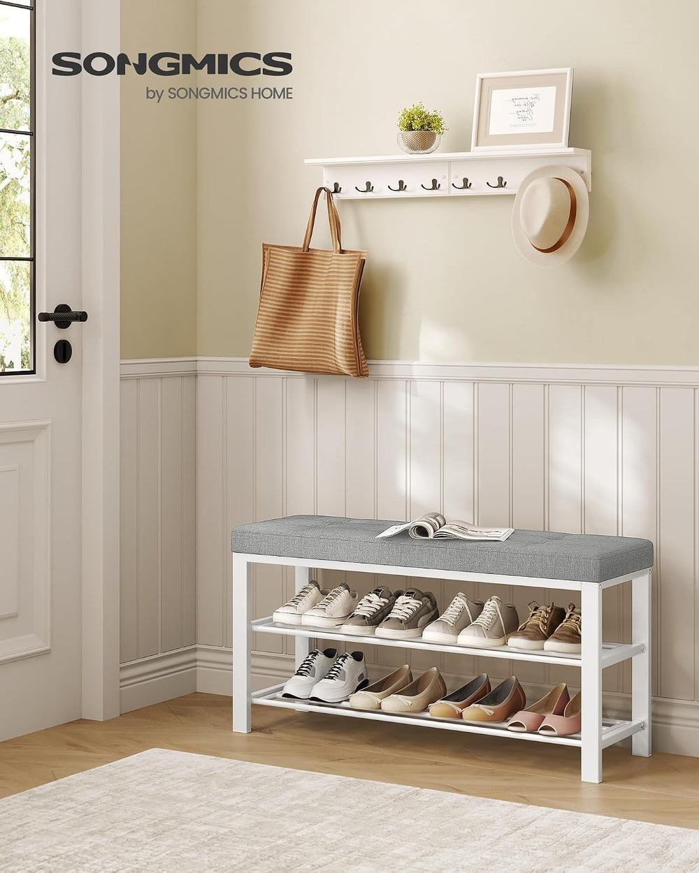 SONGMICS Shoe Bench, Storage Bench, Entryway Bench with Cushion