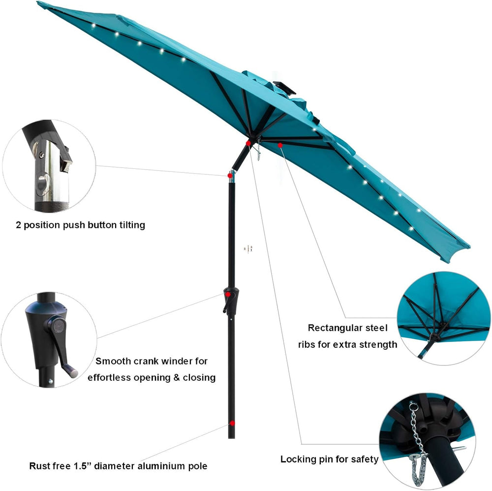 C-Hopetree 9 ft Half Round Outdoor Patio Market Wall Umbrella with Solar LED ...
