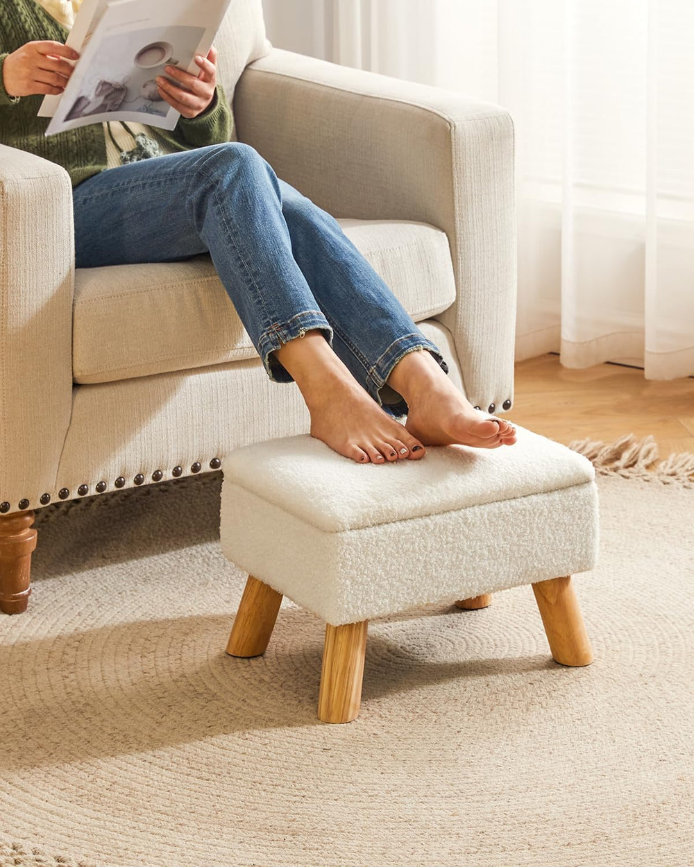 YMYNY Storage Ottoman, Small Foot Stool Ottoman with Storage, White HBD042W