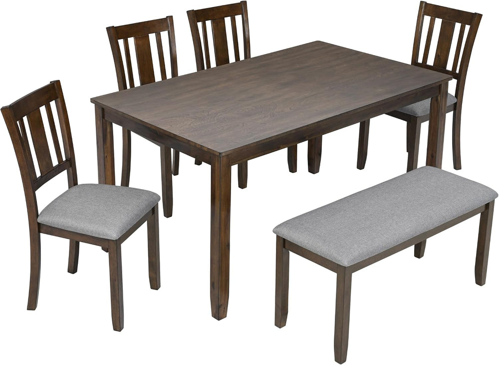 Merax 6 Piece Kitchen Dining Set, Rectangular Wooden Dining Table with 4 Upho...