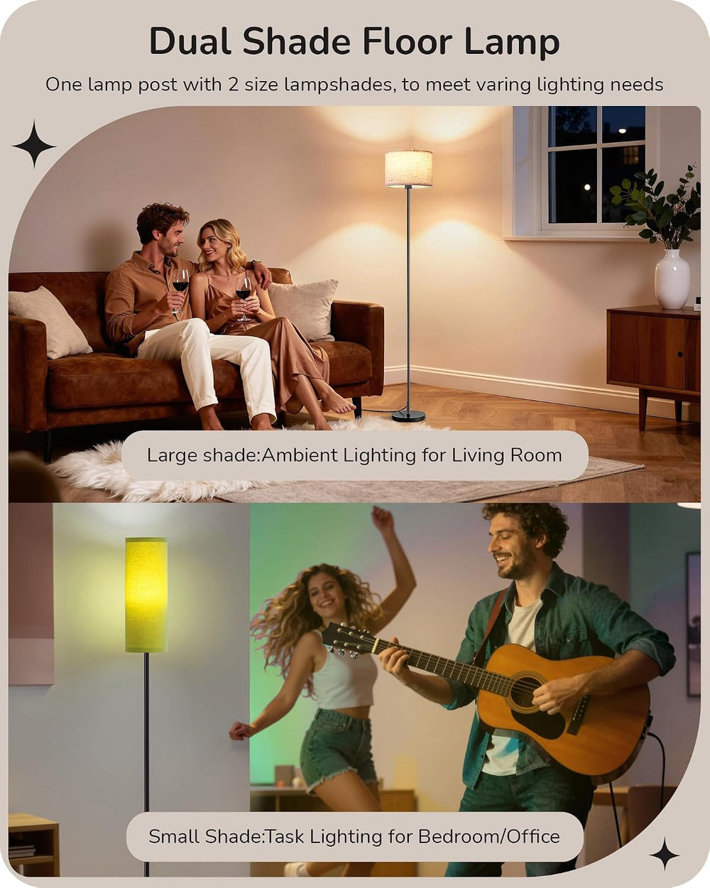 EDISHINE 2 Lampshades Modern Floor Lamps for Living Room Green