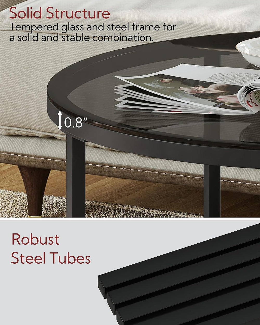 Yusong Round Glass Coffee Tables for Living Room, 2-Tier Circle Coffee Table ...
