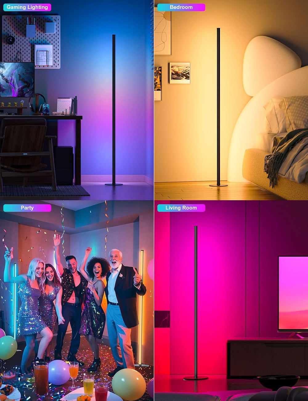 Corner Floor Lamp 2 Pack, RGB IC LED Corner Lamp 55" with APP Control, 1...