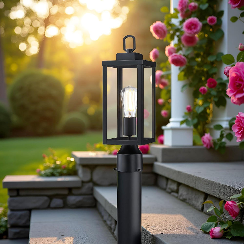 GRUENLICH Outdoor Post Light Fixture, Tempered Glass, 16.5" Black 1 Pack