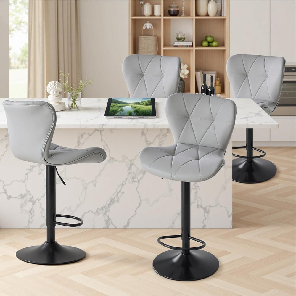 Sweetcrispy Bar Stools Set of 4, Faux Leather Swivel Adjustable Bar Chairs