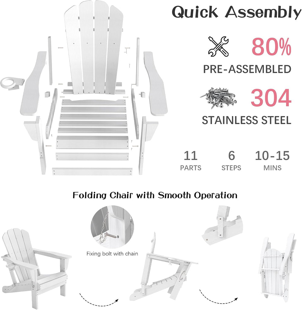 Domi Folding Adirondack Chair Set of 8, HDPE All-Weather Adirondack Chairs wi...