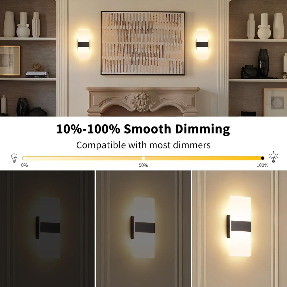 Modern Dimmable LED Wall Sconce Set of 2, Black Hardwired Light Fixture
