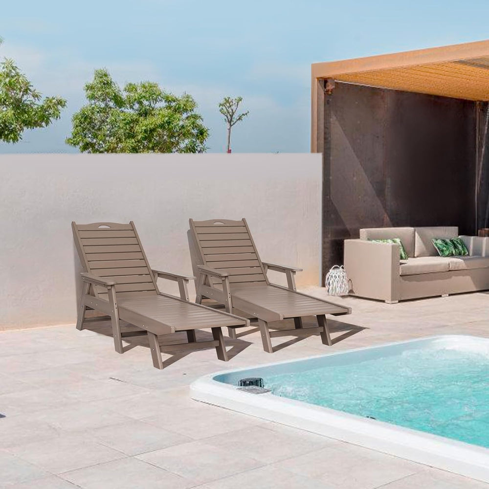 nalone HDPE Chaise Lounge Chair Outdoor with Wheels & Cup Holder, Pool Lo...