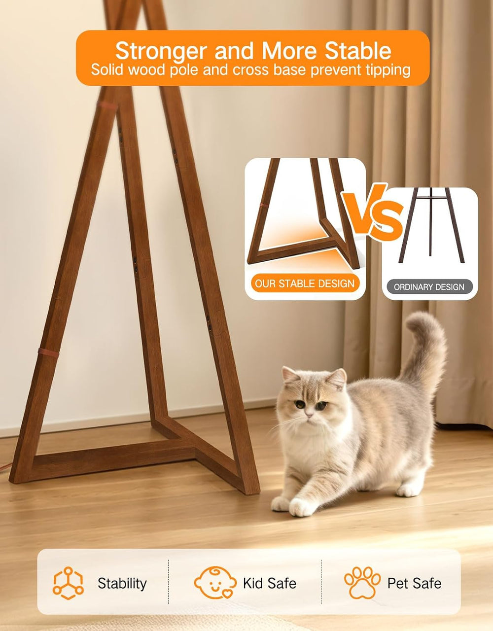 OUTON 62" Wood Tripod Floor Lamp, Dimmable Mid Century Modern Vintage La...
