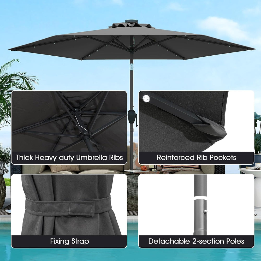 Tangkula 7.5FT Solar LED Patio Umbrella, Outdoor Heavy Duty Market Table Umbr...