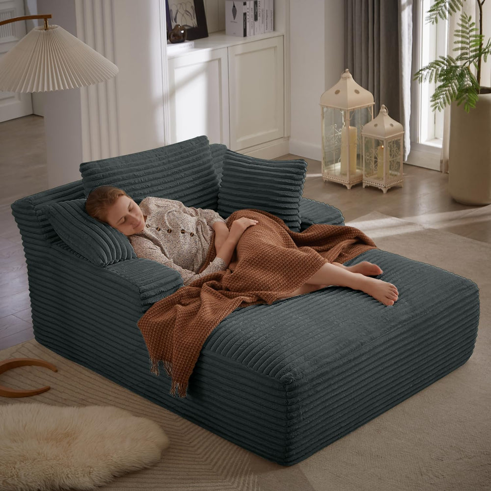 50 Inch Chaise Lounge Chair Indoor, Oversized Corduroy Upholstered Boneless S...