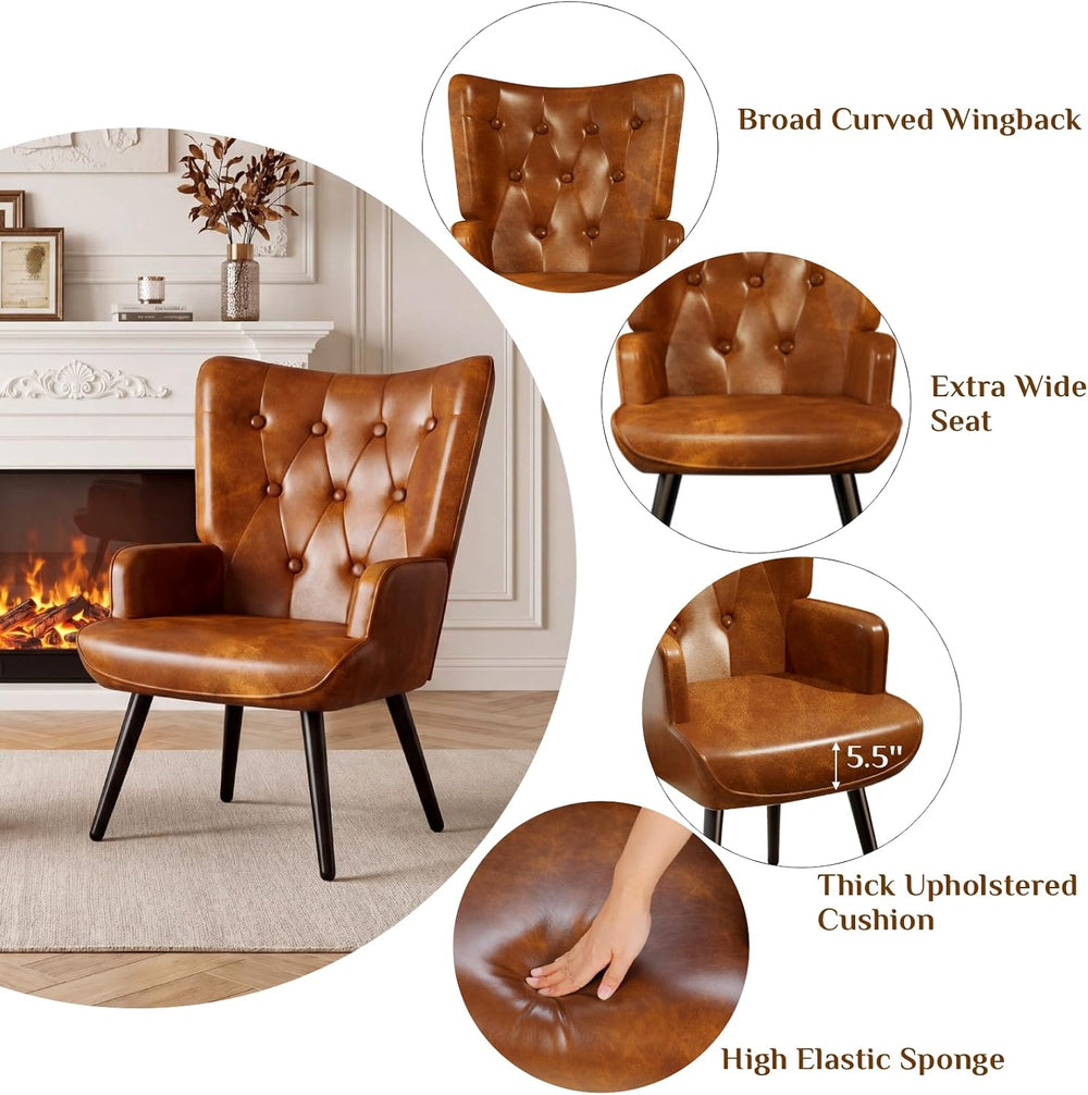 TLSUNNY Accent Chair, Upholstered PU Leather Living Room Chairs