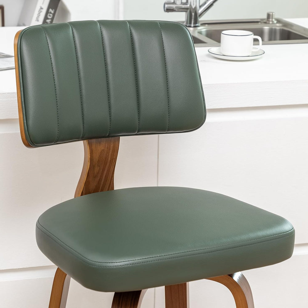 LUNLING 25.2” Swivel Bar Stools Set of 2,Green Faux Leather Counter Height Ba...