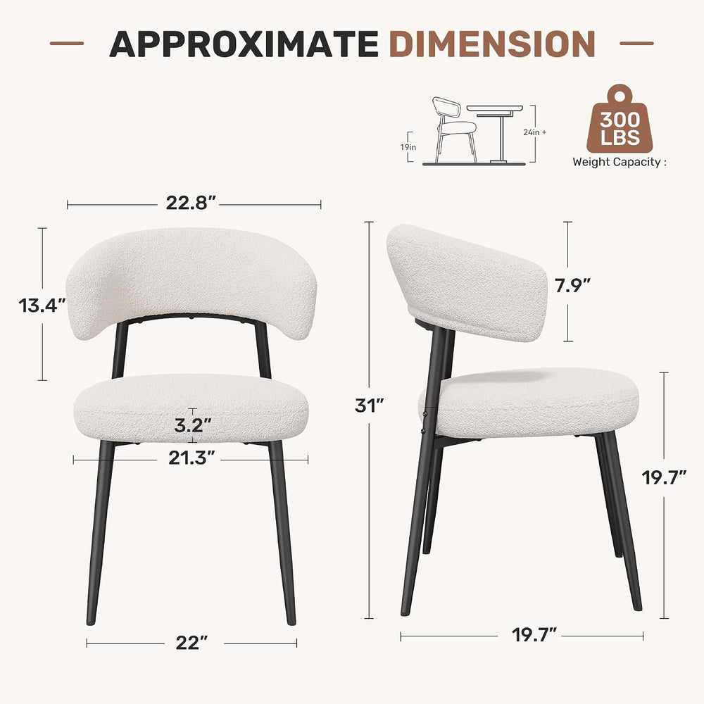 Dining Chairs Set of 2, Mid Century Modern Kitchen Chairs, Boucle Upholstered...