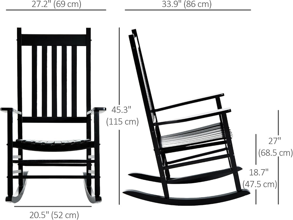 Outsunny Outdoor Rocking Chair High Density Wooden Rockers Black