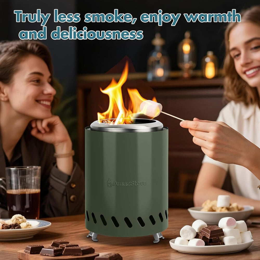9.7 x 7.1 Inch Tabletop Fire Pit by AmazStove, Low Smoke Camping Stove for Ou...