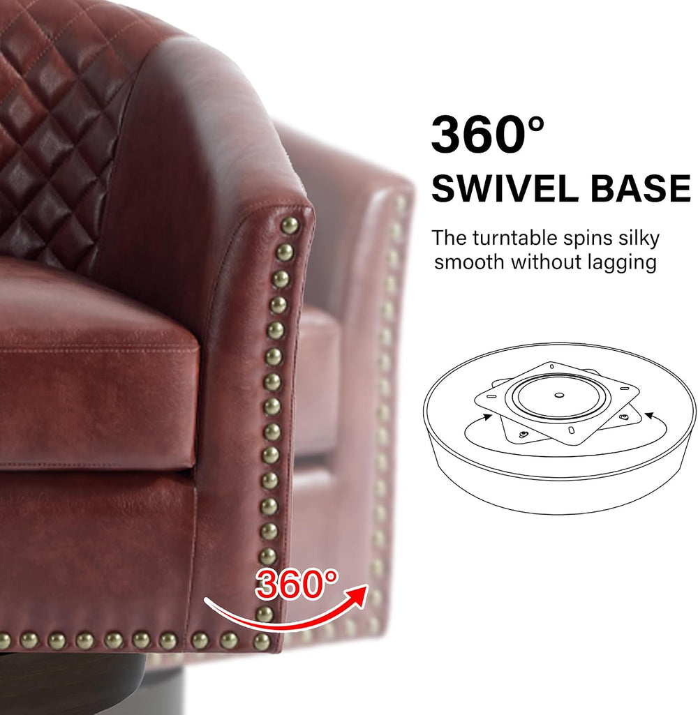 Faux Leather Swivel Accent Chair, Barrel Club Armchair, Red Brown