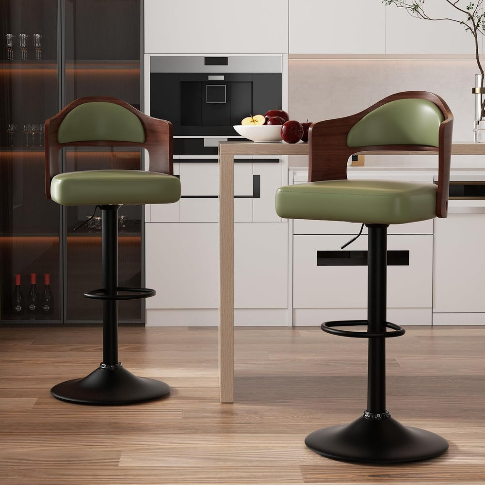 Nalupatio Modern Swivel Bar Stools Set of 2, Wooden Upholstered PU Leather Ba...