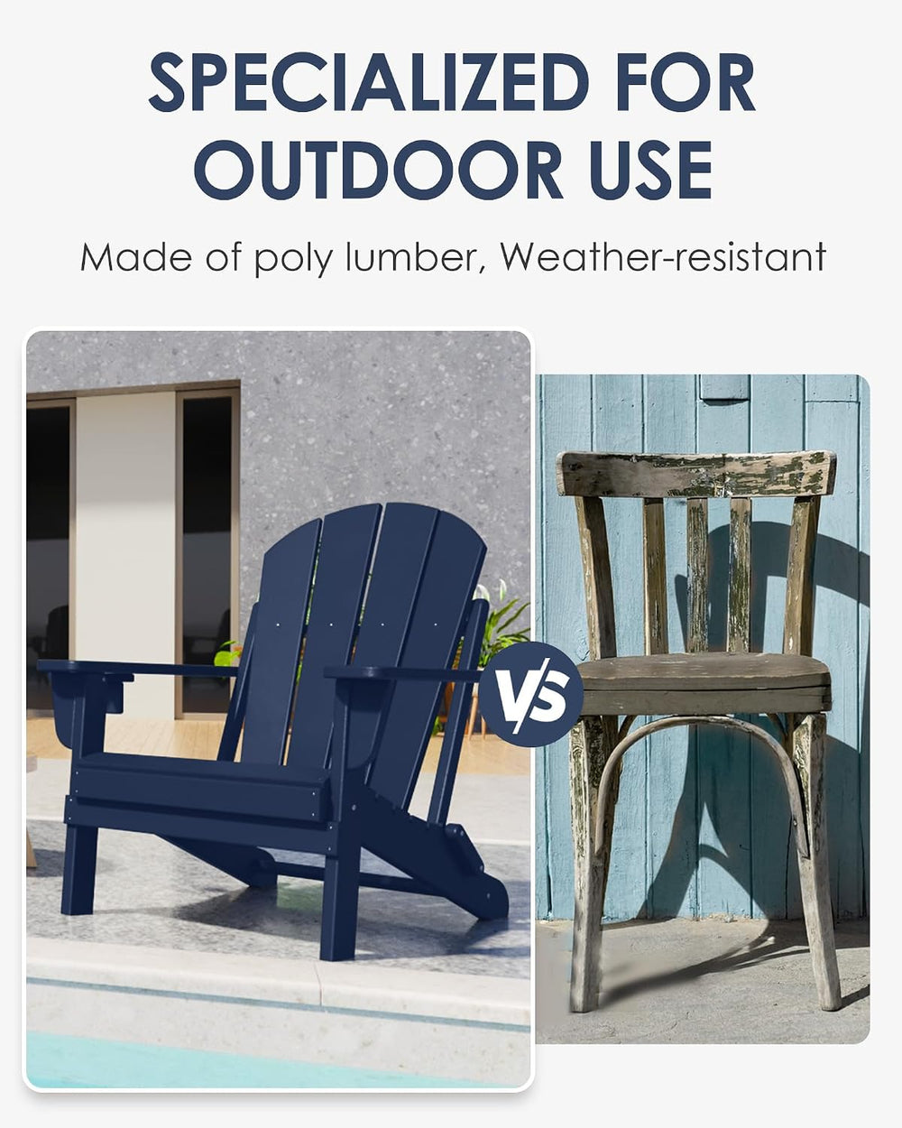 Folding Adirondack Chairs Set of 6, All-Weather Resistant HDPE Patio Firepit ...